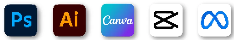 Photoshop, Illustrator, Canva, CapCut, Meta Business Suite